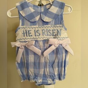 New Smocked He is Risen Bubble Romper